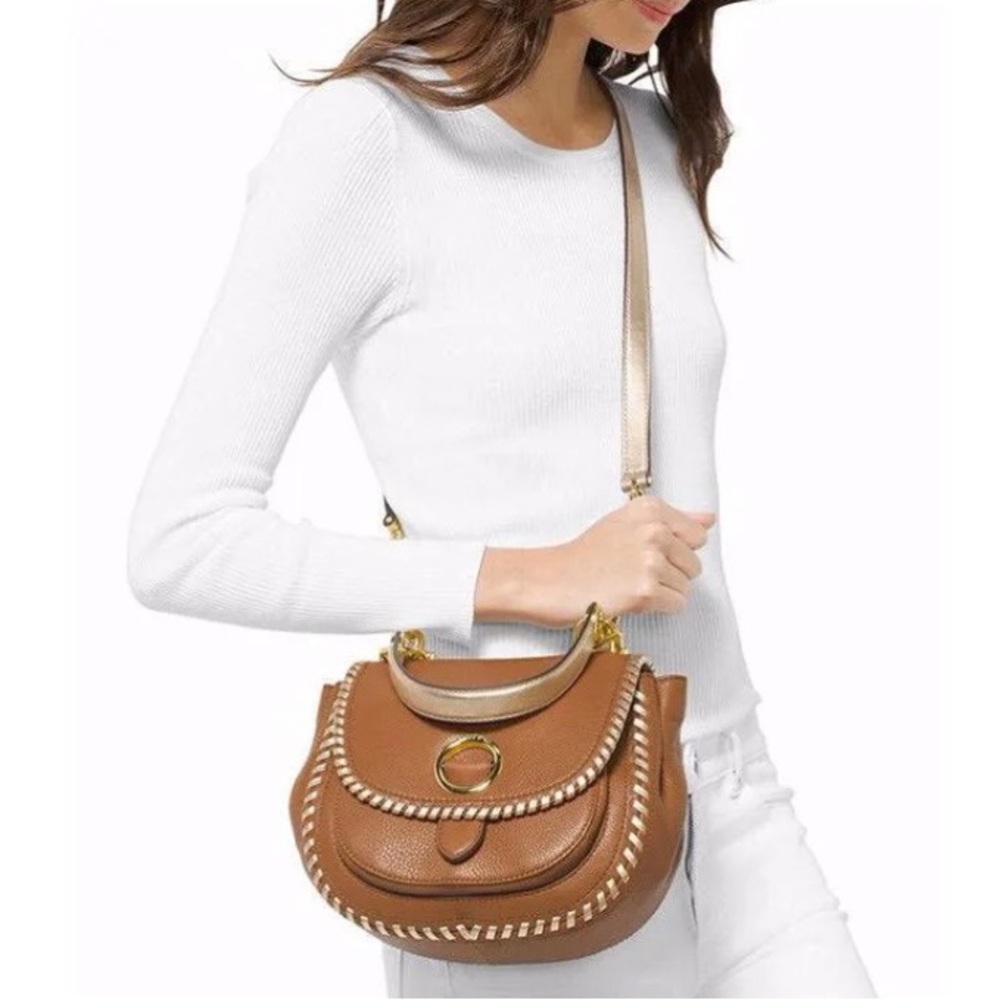 Michael Kors Isadore Brown Gold Leather Messenger Crossbody bag/Top Handle Bag